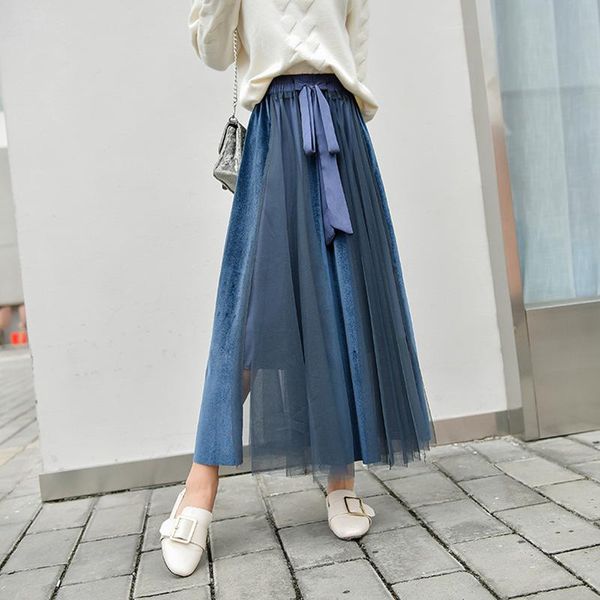 skirts elegant a-line women skirt velvet mesh patchwork ankle-length pleated navy blue long for with bow, Black
skirts elegant a-line women skirt velvet mesh patchwork ankle-length pleated navy blue long for with bow, Black