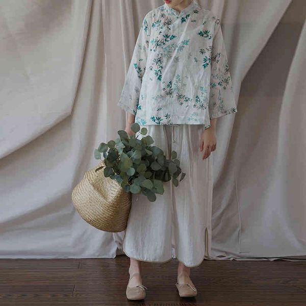 johnature summer women clothes regular three quarter sleeve vintage print stand collar shirts casual women blouses 210521, White
johnature summer women clothes regular three quarter sleeve vintage print stand collar shirts casual women blouses 210521, White
