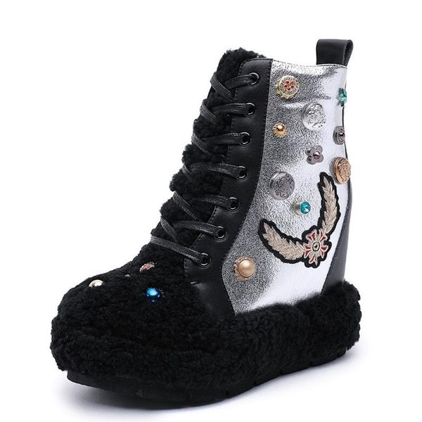 boots women's winter leather lambswool ankle rhinestones applique increased heel plush lining shoes b182, Black
boots women's winter leather lambswool ankle rhinestones applique increased heel plush lining shoes b182, Black