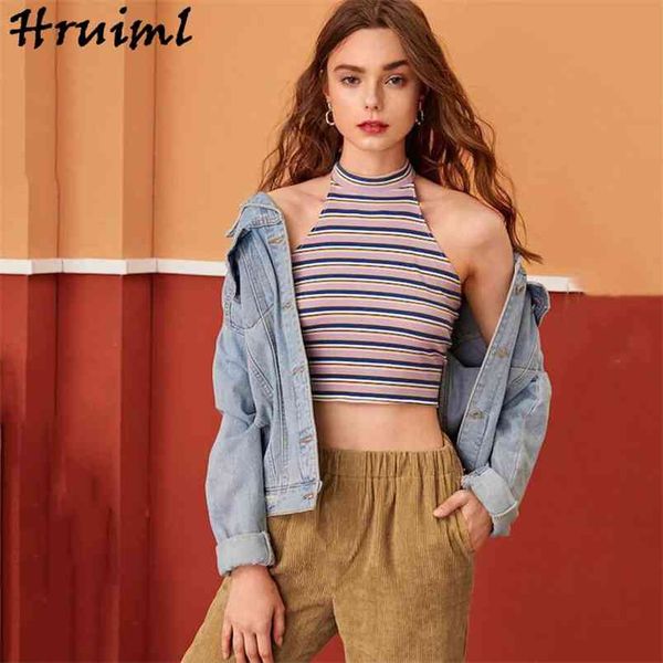 women tank summer sleeveless halter backless striped female blouse shirt casual high street short beach 210513, White
women tank summer sleeveless halter backless striped female blouse shirt casual high street short beach 210513, White