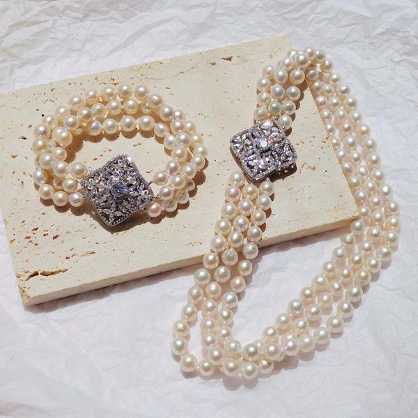 chokers lii ji real pearl choker necklace zircon clasp high luster freshwater 6-8mm 3rows women wedding party jewelry, Golden;silver
chokers lii ji real pearl choker necklace zircon clasp high luster freshwater 6-8mm 3rows women wedding party jewelry, Golden;silver