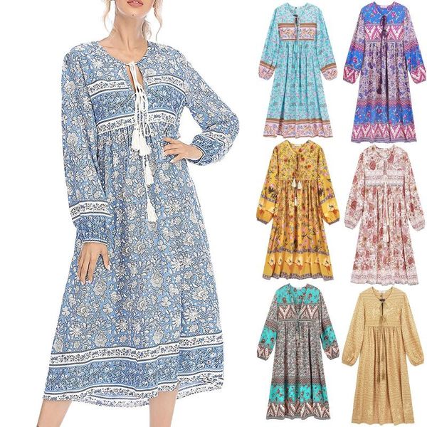 casual dresses vintage chic women floral print long sleeve beach bohemian mid-length dress ladies fringed tassel summer boho soft fabric, Black;gray
casual dresses vintage chic women floral print long sleeve beach bohemian mid-length dress ladies fringed tassel summer boho soft fabric, Black;gray