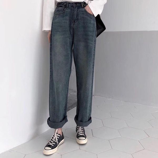 women's jeans retro washed old worn white korean version spring loose straight pants students wild denim trousers, Blue
women's jeans retro washed old worn white korean version spring loose straight pants students wild denim trousers, Blue
