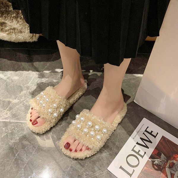 luxurious pearl slippers women furry flat indoor plush insole slides winter comfortable open toe 2021, Black
luxurious pearl slippers women furry flat indoor plush insole slides winter comfortable open toe 2021, Black