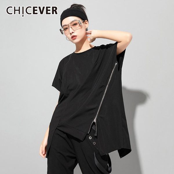 women's t-shirt chicever asymmetrical hem t shirt for women o neck short sleeve patchwork zipper designer shirts female 2021 summer clo, White
women's t-shirt chicever asymmetrical hem t shirt for women o neck short sleeve patchwork zipper designer shirts female 2021 summer clo, White