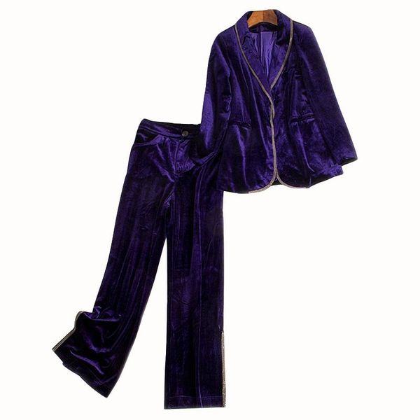 women blazer two piece sets long sleeve coat straight leg pants office lady velvet suit set suits women's, White
women blazer two piece sets long sleeve coat straight leg pants office lady velvet suit set suits women's, White