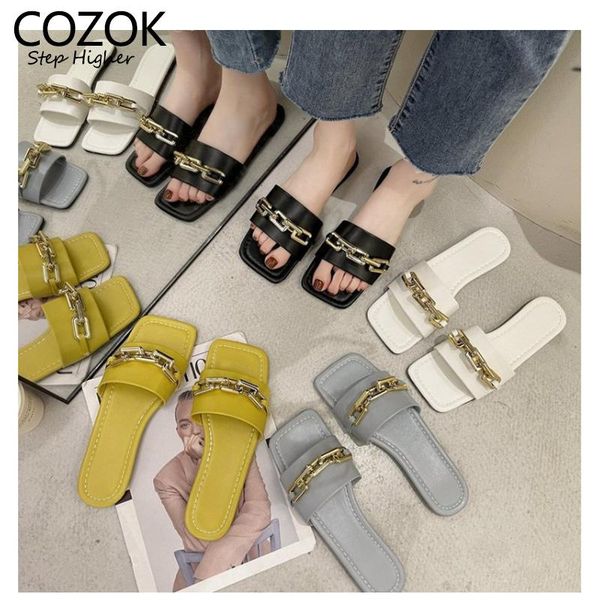 slippers 2021 woman fashion flat metal chain slides square toe outdoor casual pu slip on, Black
slippers 2021 woman fashion flat metal chain slides square toe outdoor casual pu slip on, Black