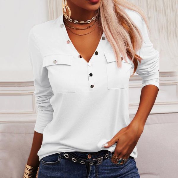 women's blouses & shirts fashsiualy fashion casual loose solid color pocket long sleeve button v-neck blouse shirt female blusas, White
women's blouses & shirts fashsiualy fashion casual loose solid color pocket long sleeve button v-neck blouse shirt female blusas, White