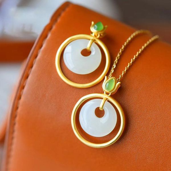 chains ancient gold craftsmanship round inlaid natural hetian jade ring necklace pendant chinese exquisite and fresh women's jewelry, Silver
chains ancient gold craftsmanship round inlaid natural hetian jade ring necklace pendant chinese exquisite and fresh women's jewelry, Silver