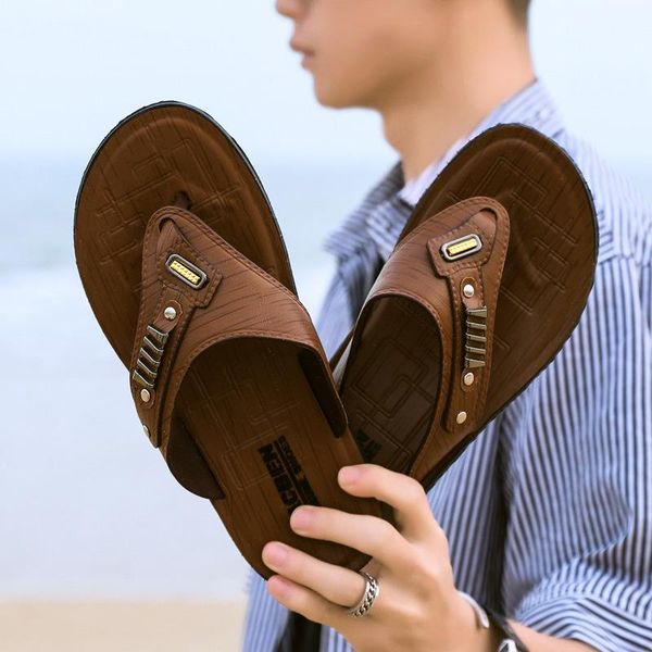 summer slippers men's flip flops simple and versatile leather outdoor casual lightweight, Black
summer slippers men's flip flops simple and versatile leather outdoor casual lightweight, Black