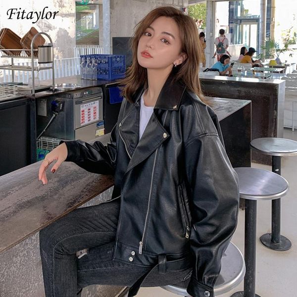 women's leather & faux fitaylor spring autumn jacket women lapel bf style motorcycle pu coat female loose solid color outwear with belt, Black
women's leather & faux fitaylor spring autumn jacket women lapel bf style motorcycle pu coat female loose solid color outwear with belt, Black