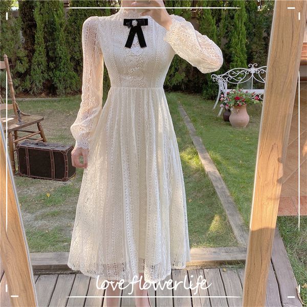 vintage dress women french elegant lace midi dress female sweet bow casual long sleeve dress korean spring chic 210521, Black;gray
vintage dress women french elegant lace midi dress female sweet bow casual long sleeve dress korean spring chic 210521, Black;gray