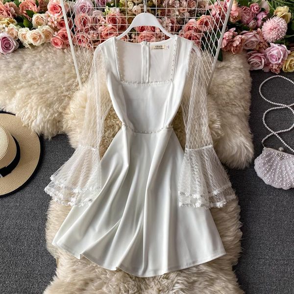 casual dresses spring autumn retro little black dress square neck bead decoration mesh stitching trumpet sleeve slim a-line uk635, Black;gray
casual dresses spring autumn retro little black dress square neck bead decoration mesh stitching trumpet sleeve slim a-line uk635, Black;gray