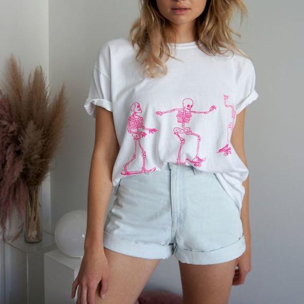vintage white pink skull skateboard print loose woman tshirts o neck short sleeve casual t shirt halloween women summer women's t-shirt
vintage white pink skull skateboard print loose woman tshirts o neck short sleeve casual t shirt halloween women summer women's t-shirt