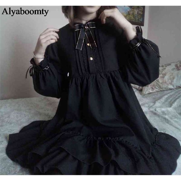 japanese harajuku women black ruffles dress lantern sleeve lolita style student's dress sweet kawaii cute bow girl chiffon dress 210409, Black;gray
japanese harajuku women black ruffles dress lantern sleeve lolita style student's dress sweet kawaii cute bow girl chiffon dress 210409, Black;gray