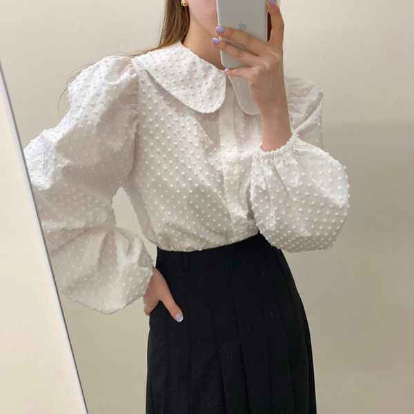 spring women casual 2 piece set peter pan collar puff sleeve polka dot blouse+empire waist black pleated skirt 8p130 210510, White
spring women casual 2 piece set peter pan collar puff sleeve polka dot blouse+empire waist black pleated skirt 8p130 210510, White