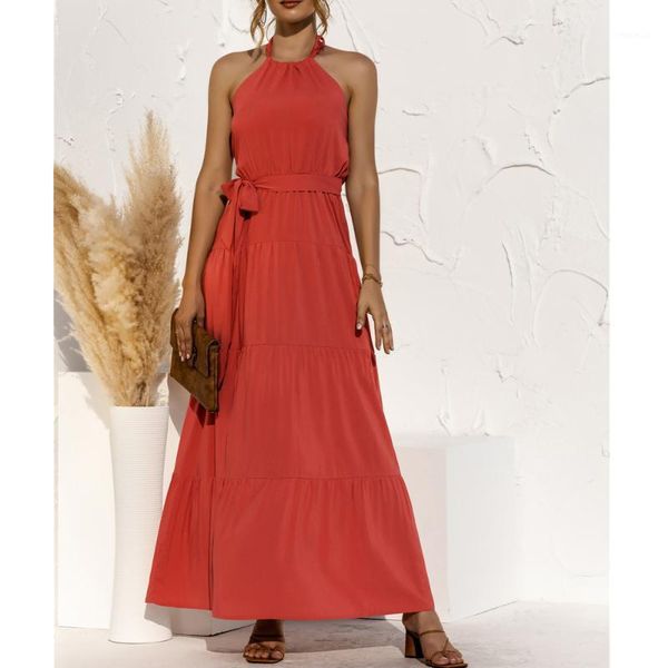 red evening party women's maxi dress halter lace-up summer elegant ruffles sashes cupcake dresses 2021 fashion casual, Black;gray
red evening party women's maxi dress halter lace-up summer elegant ruffles sashes cupcake dresses 2021 fashion casual, Black;gray
