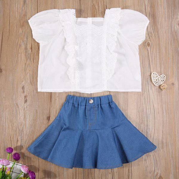 little girl's dress set, solid color short sleeve and denim skirt 2 pcs suit clothing sets, White
little girl's dress set, solid color short sleeve and denim skirt 2 pcs suit clothing sets, White