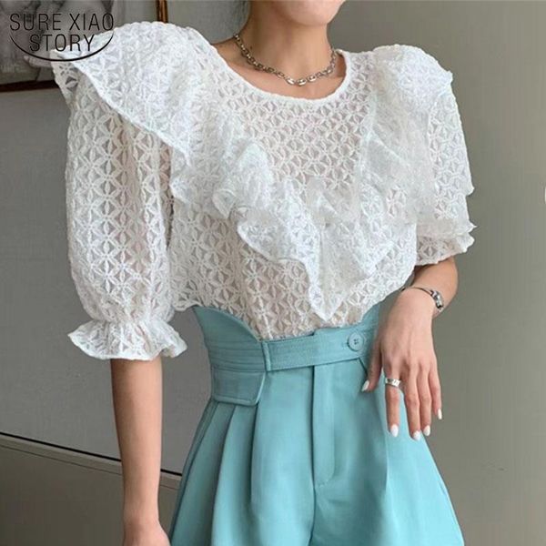 women's blouses & shirts korean summer ruffles women round neck pullover see through puff sleeve short female sweet 14255, White
women's blouses & shirts korean summer ruffles women round neck pullover see through puff sleeve short female sweet 14255, White