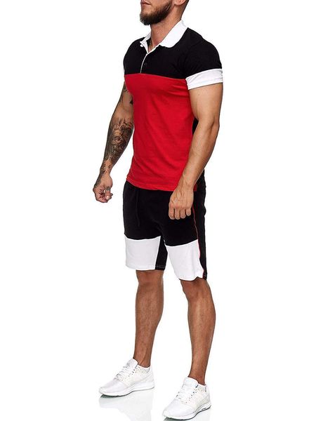men's tracksuits summer sportswear color matching polo shirt casual short sleeve suit, Gray 
men's tracksuits summer sportswear color matching polo shirt casual short sleeve suit, Gray