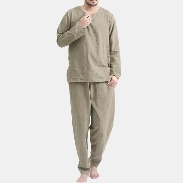 men's sleepwear autumn style men thin breathable solid color long-sleeved v-neck pullover and stretch waist pants loose home service su, Black;brown
men's sleepwear autumn style men thin breathable solid color long-sleeved v-neck pullover and stretch waist pants loose home service su, Black;brown