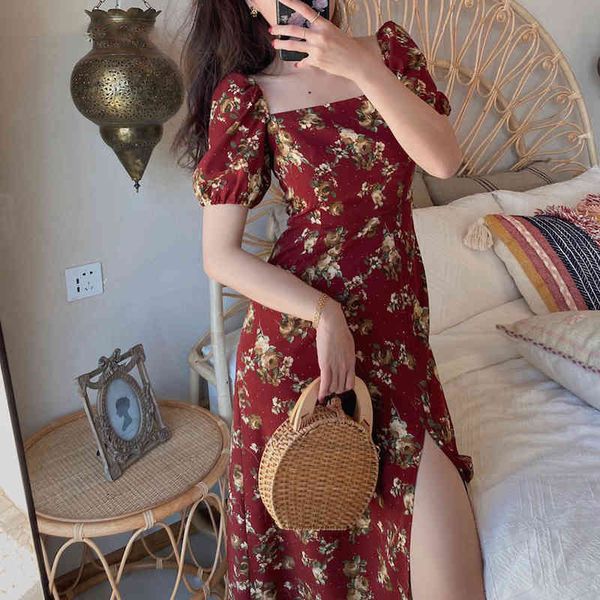 women drawstring split square collar midi dress vintage floral print boho elegant ladies short sleeve vestidos 210517, Black;gray
women drawstring split square collar midi dress vintage floral print boho elegant ladies short sleeve vestidos 210517, Black;gray
