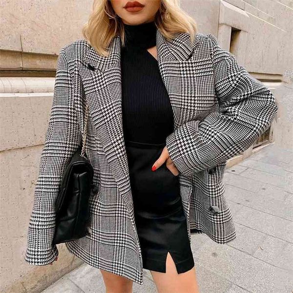 vintage plaid long blazer jacket coat women autumn winter houndstooth double breasted black windbreaker 210427, Black;brown
vintage plaid long blazer jacket coat women autumn winter houndstooth double breasted black windbreaker 210427, Black;brown