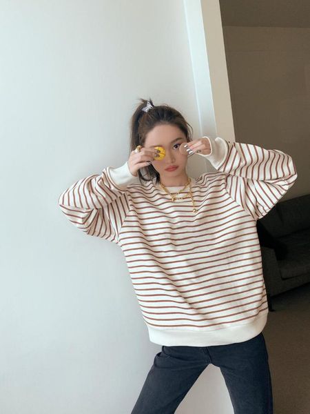 women's hoodies & sweatshirts 2021 autumn winter brand design diamond letters logo classic striped cotton crew neck loose casual for wo, Black
women's hoodies & sweatshirts 2021 autumn winter brand design diamond letters logo classic striped cotton crew neck loose casual for wo, Black