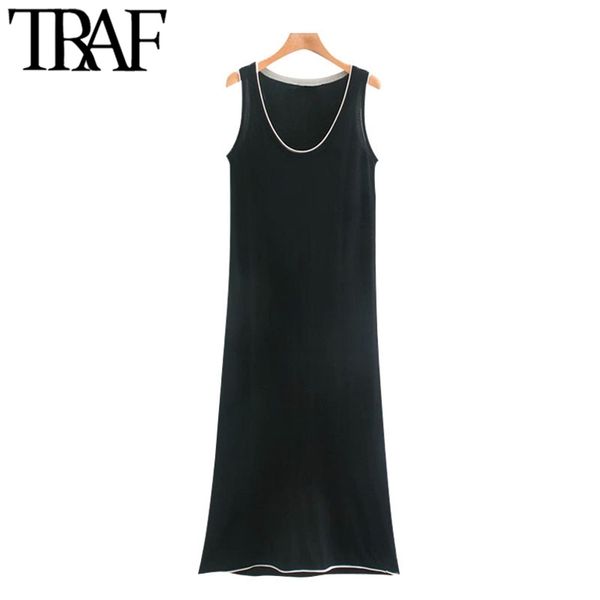 women chic fashion contrast piping knitted midi dress vintage o neck sleeveless female dresses vestidos mujer 210507, Black;gray
women chic fashion contrast piping knitted midi dress vintage o neck sleeveless female dresses vestidos mujer 210507, Black;gray