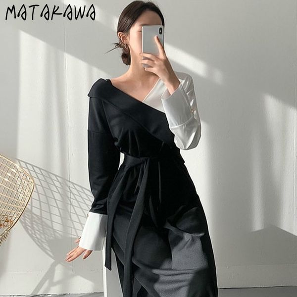 matakawa black and white contrast stitching lace vestido korean chic v-neck femme robe slim waist knee long sleeve dress women 210513, Black;gray
matakawa black and white contrast stitching lace vestido korean chic v-neck femme robe slim waist knee long sleeve dress women 210513, Black;gray