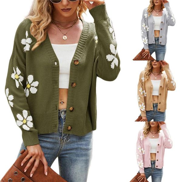 women's knits & tees flower print long sleeve v-neck cardigan women loose knit sweater female button-down floral outwear, White
women's knits & tees flower print long sleeve v-neck cardigan women loose knit sweater female button-down floral outwear, White