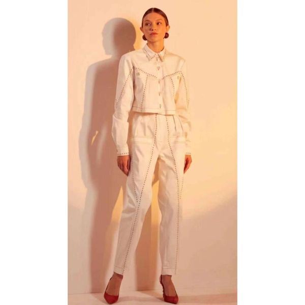 women's two piece pants a5356 comfortable denim office lady pcs women pant suit bead decoration girl's, White
women's two piece pants a5356 comfortable denim office lady pcs women pant suit bead decoration girl's, White