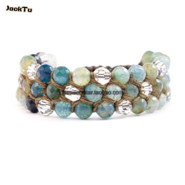 tennis 8mm blue fire beads handmade woven wrap bracelet for woman, Golden;silver 
tennis 8mm blue fire beads handmade woven wrap bracelet for woman, Golden;silver