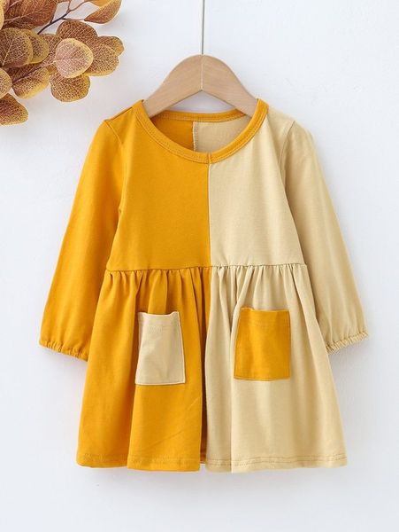 baby colorblock patched pocket smock dress she, Red;yellow 
baby colorblock patched pocket smock dress she, Red;yellow