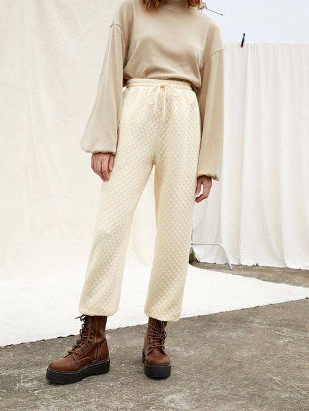 quilted drawstring waist pants n2j2#, Black;white
quilted drawstring waist pants n2j2#, Black;white