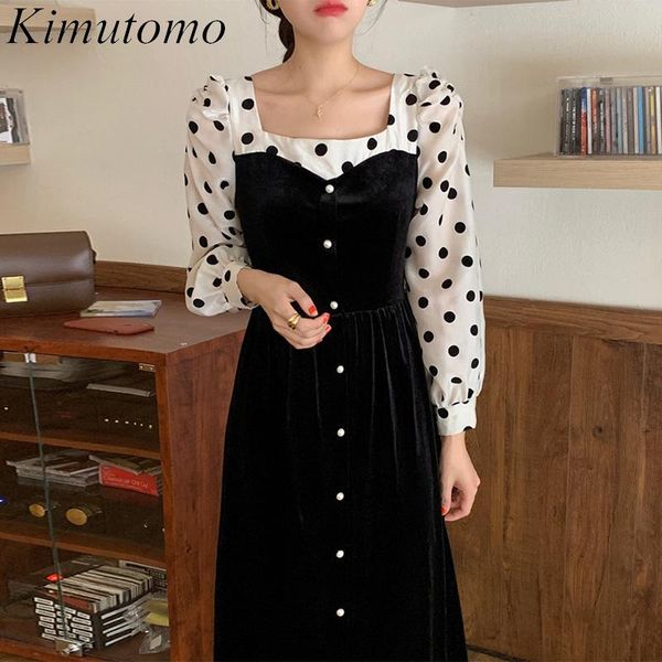 kimutomo women elegant dress spring autumn korea chic female square collar dot single breasted fake two piece velvet dresses casual, Black;gray
kimutomo women elegant dress spring autumn korea chic female square collar dot single breasted fake two piece velvet dresses casual, Black;gray