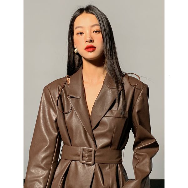 women's leather & faux autumn fashion women's wear in 2021 french long sleeved belt jacket korean, Black
women's leather & faux autumn fashion women's wear in 2021 french long sleeved belt jacket korean, Black