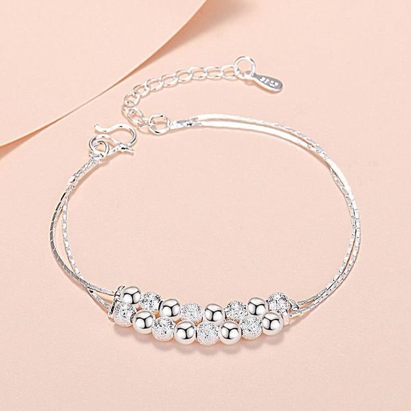 link, chain trendy silver bracelet women polished frosted lucky bead double layers link plated jewelry for, Black
link, chain trendy silver bracelet women polished frosted lucky bead double layers link plated jewelry for, Black