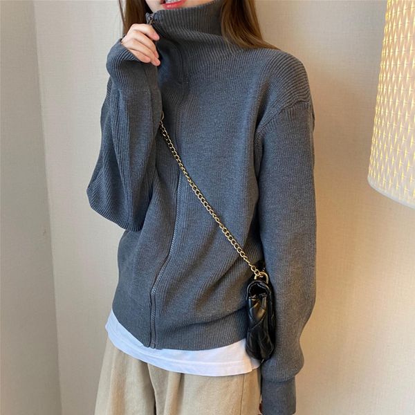 women sweater turtleneck cardigan fall 2021 korean style solid casual outwears zipper knitted long sleeve fashion top, White;black
women sweater turtleneck cardigan fall 2021 korean style solid casual outwears zipper knitted long sleeve fashion top, White;black