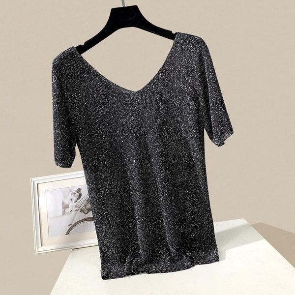 black short-sleeved t-shirt women low v-neck 2021 bright silk loose thin bottoming 0313 women's, White
black short-sleeved t-shirt women low v-neck 2021 bright silk loose thin bottoming 0313 women's, White