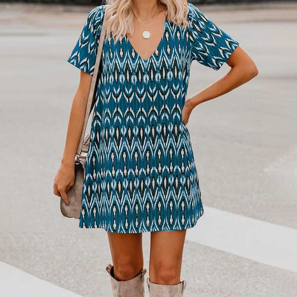 short sleeve v neck print mini dres casual loose streetwear plus size es summer fashion ladies 210604, Black;gray
short sleeve v neck print mini dres casual loose streetwear plus size es summer fashion ladies 210604, Black;gray