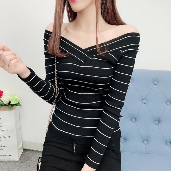 women's sweaters korean knitted thin women sweater casual long sleeve v-neck moda feminina ladies crop pullover striped, White;black
women's sweaters korean knitted thin women sweater casual long sleeve v-neck moda feminina ladies crop pullover striped, White;black