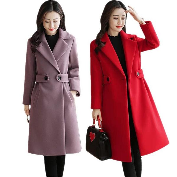women's wool & blends autumn winter women woolen jacket female long over knee slim coat korean version cloth overcoat r1473, Black
women's wool & blends autumn winter women woolen jacket female long over knee slim coat korean version cloth overcoat r1473, Black
