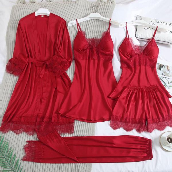 satin women kimono bathrobe gown 5pcs pajamas suit soft nightdress nightgown sleepwear lace pijamas intimate lingerie women's, Black;red
satin women kimono bathrobe gown 5pcs pajamas suit soft nightdress nightgown sleepwear lace pijamas intimate lingerie women's, Black;red
