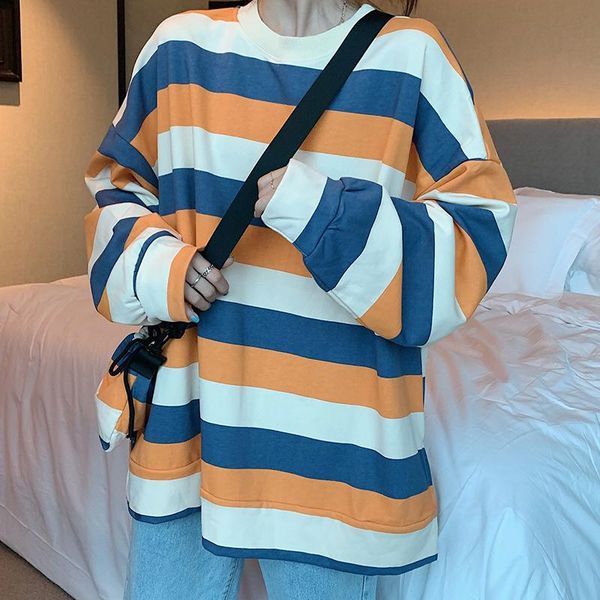 women's hoodies & sweatshirts japanese harajuku ulzzang vintage loose striped casual lazy ins sweatshirt female korean clothing for wom, Black 
women's hoodies & sweatshirts japanese harajuku ulzzang vintage loose striped casual lazy ins sweatshirt female korean clothing for wom, Black