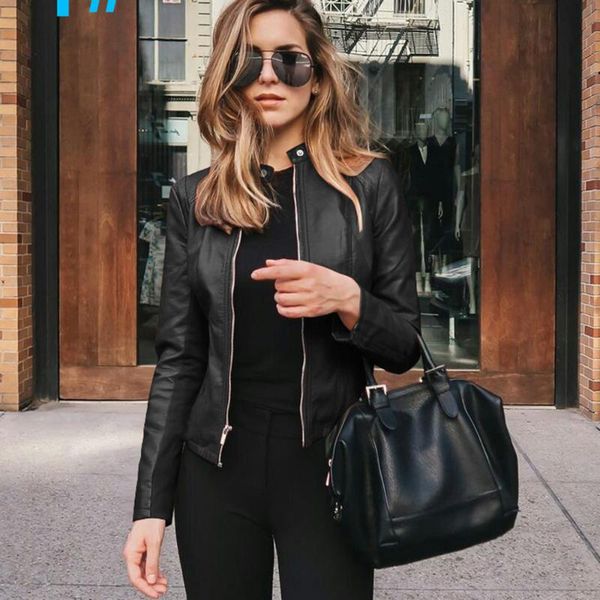 women's jackets casual zipper autumn leather jacket fashion long sleeve o-neck solid color 2021 black slim fit pu coat, Black;brown
women's jackets casual zipper autumn leather jacket fashion long sleeve o-neck solid color 2021 black slim fit pu coat, Black;brown