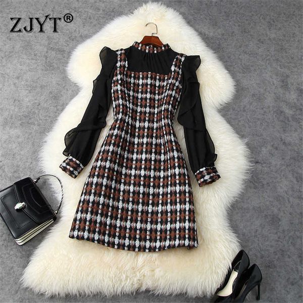 designer runway fashion autumn winter long sleeve plaid tweed woolen dress vintage womens clothing vestido 210601, Black;gray
designer runway fashion autumn winter long sleeve plaid tweed woolen dress vintage womens clothing vestido 210601, Black;gray
