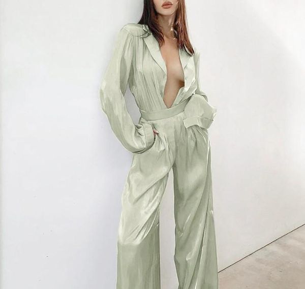 women spring loose long sleeve glossy satin suits shirts trousers reflective two-piece faux silk pants pajamas suit blusas mujer women', White
women spring loose long sleeve glossy satin suits shirts trousers reflective two-piece faux silk pants pajamas suit blusas mujer women', White