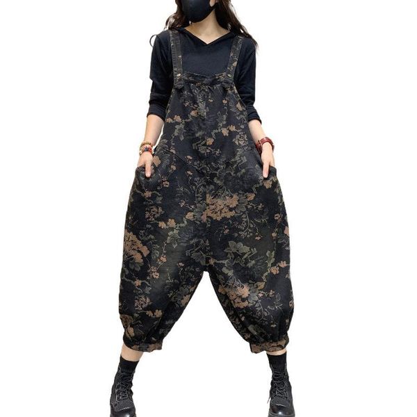 women's jeans fairynatural british 2021 design denim pants female print floral overalls women black retro punk style harem trousers, Blue
women's jeans fairynatural british 2021 design denim pants female print floral overalls women black retro punk style harem trousers, Blue