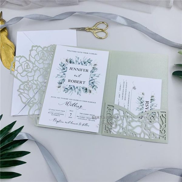 greeting cards elegant modern silver laser cut wedding invitation, tri-folded pocket with belly band, rsvp card and envelope
greeting cards elegant modern silver laser cut wedding invitation, tri-folded pocket with belly band, rsvp card and envelope